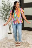 Chromatide Puff Sleeve Blouse in Mint/Orange
