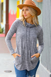 Be Your Best Grey Marled Cowl Neck Pocketed Top
