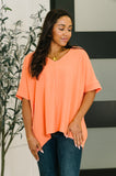 Counter Part Crinkle Woven V-Neck Top in Coral