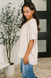 Counter Part Crinkle Woven V-Neck Top in Sand Beige