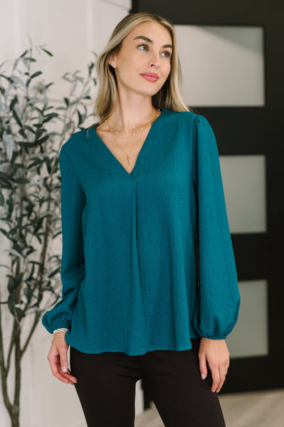 Desk to Dinner V-Neck Balloon Sleeve Blouse