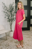 Fix You Right Up Short Sleeve Midi Dress in Hot Pink