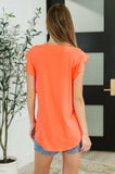 Flirtini Flutter Sleeve Top in Neon Coral