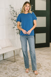 Grace & Virtue Balloon Sleeve Blouse in Ocean Blue
