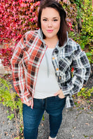 All Put Together Rust/Charcoal Plaid Colorblock Hoodie Shacket