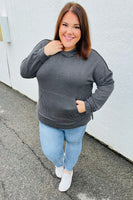 Cozy Up Charcoal Mineral Wash Rib Knit Hoodie