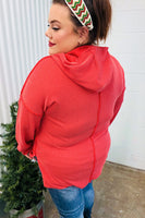 A New Day Red Mineral Wash Rib Knit Hoodie