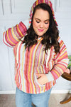 Be Bold Coral & Sienna Stripe Pullover Notched Neck Hoodie