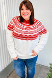 Feeling Festive Ivory & Red Fair Isle Mock Neck Sweater