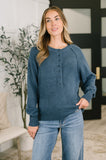 Just For Me Henley Brushed Pullover in Dusty Blue