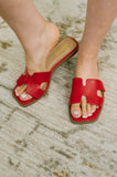 Knit Square Toe Slip on Sandal in Red