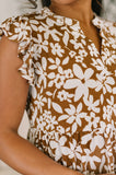 Lizzy Forever Flutter Sleeve Dress in Basic Mocha and White Floral