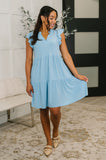 Lizzy Forever Flutter Sleeve Dress in Blue Crush
