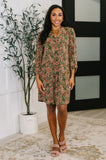 Lizzy Long Sleeve Dress in Olive Paisley