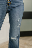 Marion Mid Rise Button Fly Flare with Destroy Fray Hem