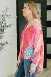 No Hesitation Mixed Print Blouse