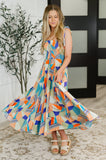 Paint Me Pretty Square Neck Dress in Lime, Blue and Tangerine