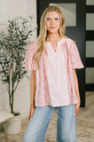 Pretty Prime Bell Sleeve Color Block Blouse