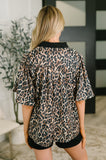 Sassy Season Split Neck Leopard Print Blouse