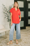 Sea You Soon Collared Top in Hot Coral