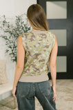 Show Yourself Camo Sleeveless Button Down Top