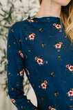 Something in the Air Lettuce Hem Longsleeve Top in Navy