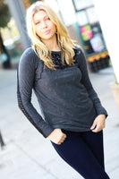 Charcoal Distressed Eyelet Outseam Stitch Top