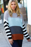 Mint Multicolor Stripe Bubble Sleeve Oversize Sweater