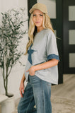 Star Stud Distressed Applique Top