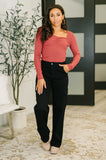 The Girls are Back in Town Long Sleeve Top in Burgundy
