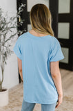 Top Shelf Basic V-Neck Ribbed Tee in Sky Blue