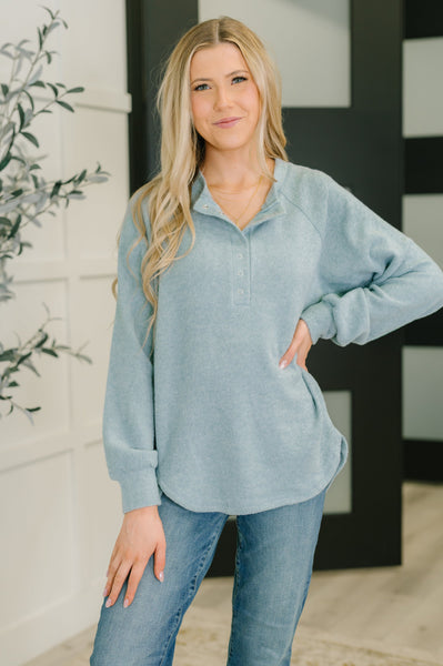 Urban Flux Scooped Hi-Low Long Pullover in Blue Grey