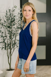 Whisper Trim Detailed V-Neck Tank in Navy