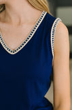 Whisper Trim Detailed V-Neck Tank in Navy