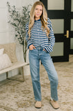 Won't Be Long Collared Sweater Button Down in Navy