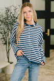 Won't Be Long Collared Sweater Button Down in Navy