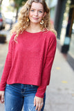 Stay Awhile Red Ribbed Dolman Cropped Sweater