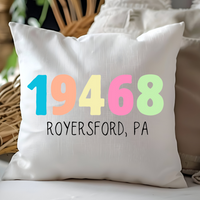 Hometown Zip Code Pillow Pastel Colors