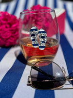 Blue and White Flip Flop Jeweled Stemless Wine Glass