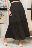 TIERED BOHO MIDI SKIRT LACE TRIM - CES3979