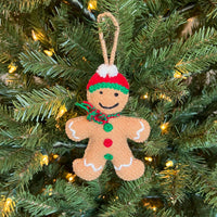 Gingerbread Man Embroidered Wool Ornament