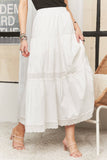TIERED BOHO MIDI SKIRT LACE TRIM - CES3979