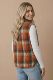 Plaid Quilted Snap Button Puffer Vest
