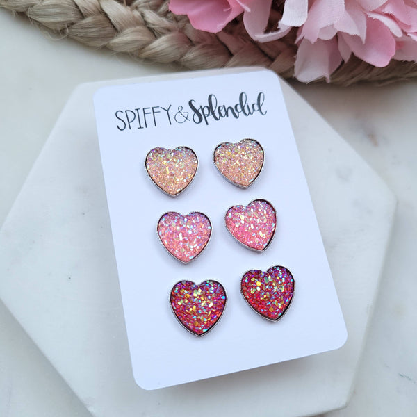 Heart Druzy Earring Trio