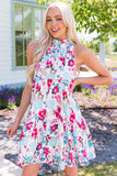 Floral Mock Neck Sleeveless Tiered Dress