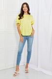 Culture Code Mi Amor Full Size Round Neck Ruffle sleeve length Top in Yellow