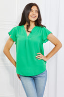 Sew In Love Just For You Full Size Short Ruffled sleeve length Top in Green