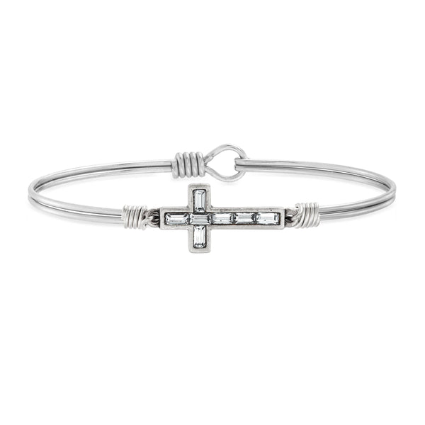 Baguette Cross Bangle Bracelet in Crystal