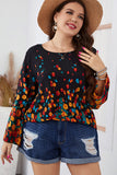 Plus Size Floral Round Neck Long Sleeve Blouse