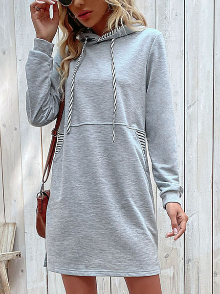 hooded collar long sleeve striped dress Seoria Hooded Long Sleeve Striped Maxi Dress with Pockets